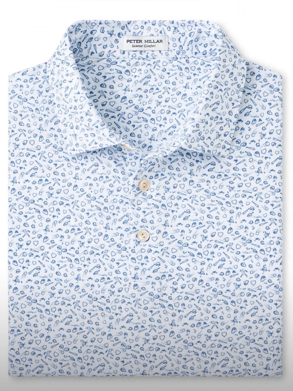 Peter Millar Batter Up Performance Baseball Print Golf Polo White XL NWT